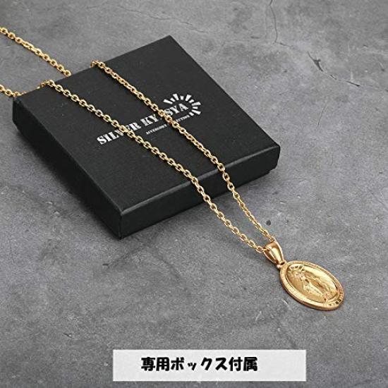 [silver KYASYA] Stainless Steel Miraculous Medal Necklace, 18K GP Gold Coin Necklace, Virgin Mary Medal Pendant, Men's & Women's, Comes with