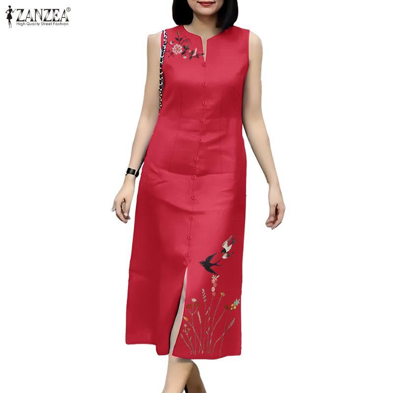 ZANZEA Women Casual Round Neck Summer Sleeveless Print Tank Dress