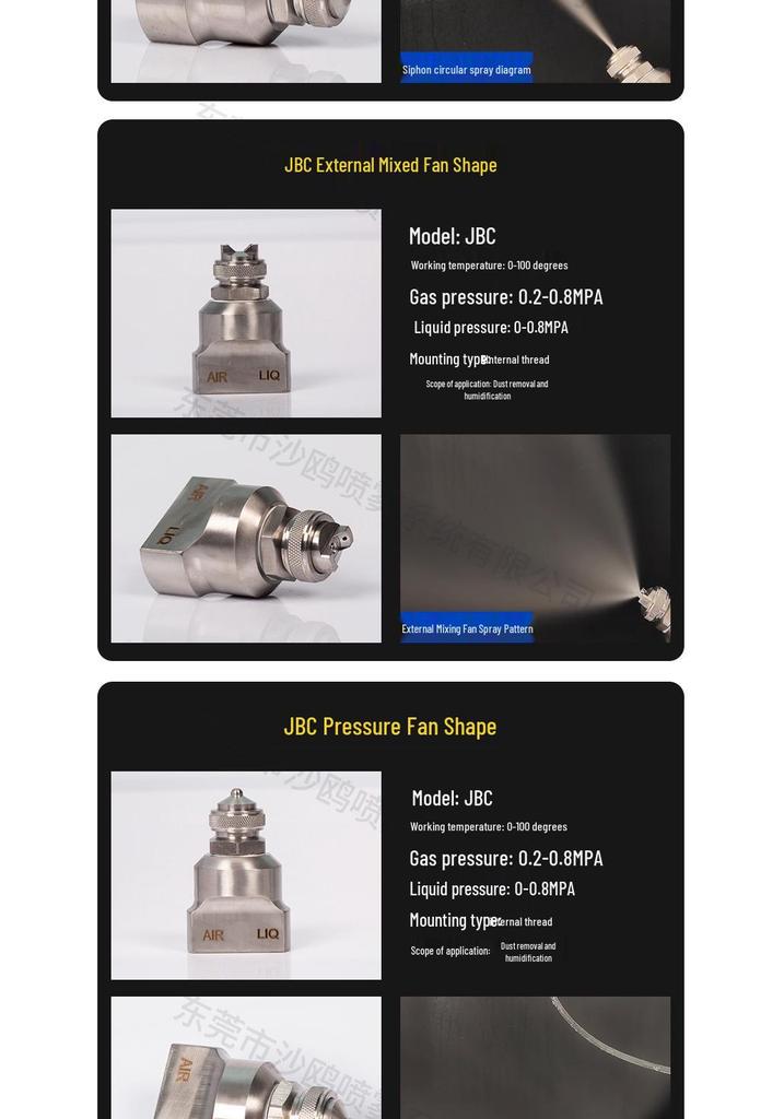 JBC Stainless Steel Dual-Fluid Atomizing Nozzle for Humidifying & Dust Suppression