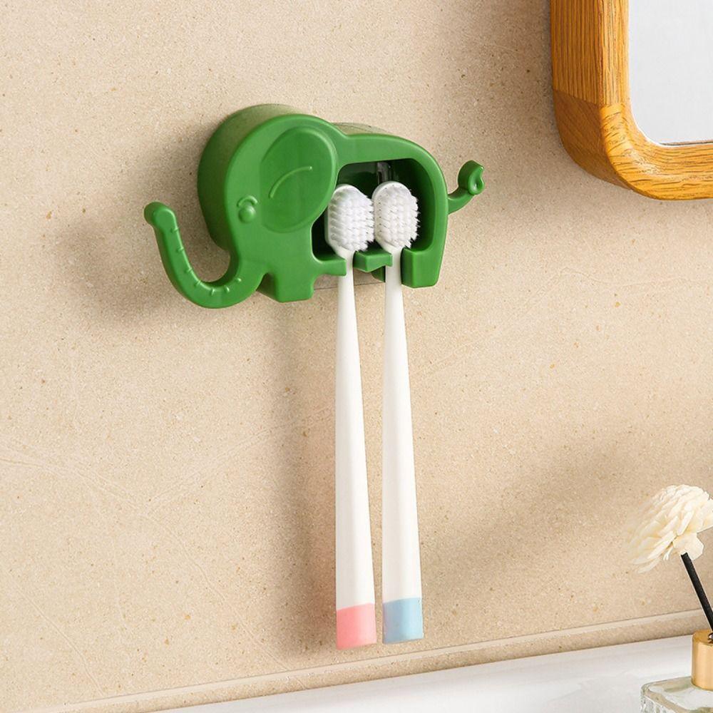 Cartoon Elephant Toothbrush Holder Wall Mounted Sundry Storage Rack Bathroom