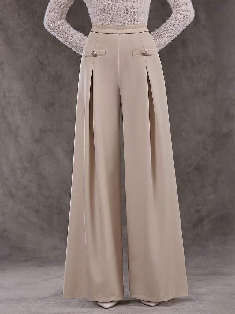 European High Waist Casual Wide-Leg Pants for Women - Elegant and Stylish