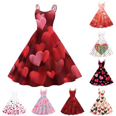Women's Valentine's Day Floral Print Sexy Off-Shoulder Punk Retro Dress
