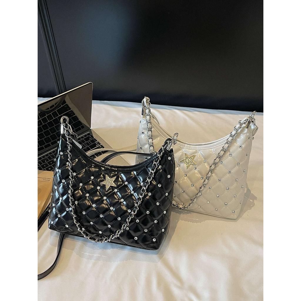 Xiaoxiangfeng Rhombus Chain Bag Women's 2025 New Fashion Versatile Shoulder Premium Underarm Bag Crossbody Bag