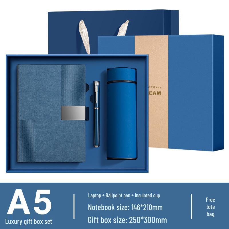 Custom Logo Soft Leather Notebook & Thermos Gift Set - Souvenir Diary Journal
