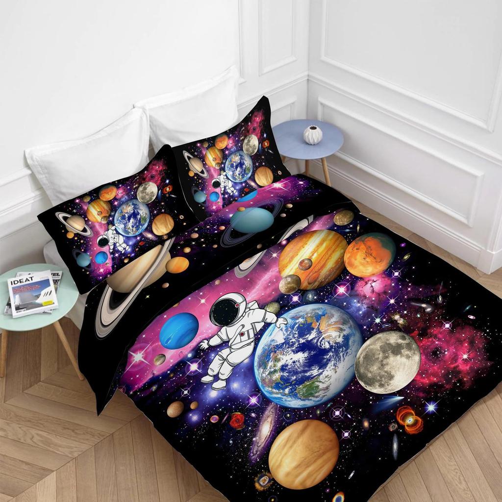 Galaxy Astronaut Three-Piece Quilt Cover 3D Digital Printing Bedding Set Bed Cover