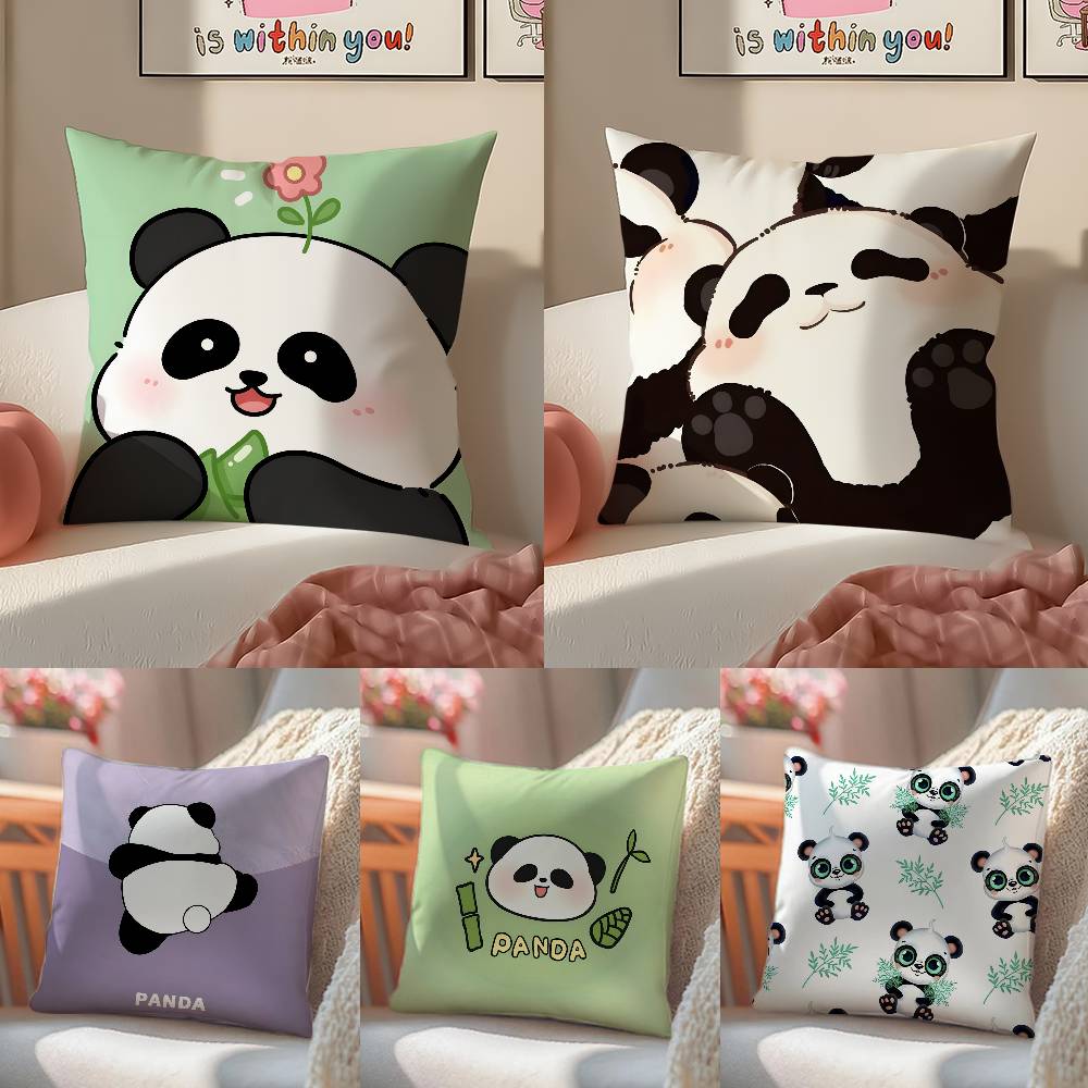 Lovely Panda Pillow Case Anti-dustmite Pillowcase Invisible Zipper Silky Short Plush Sofa Cushion Cover