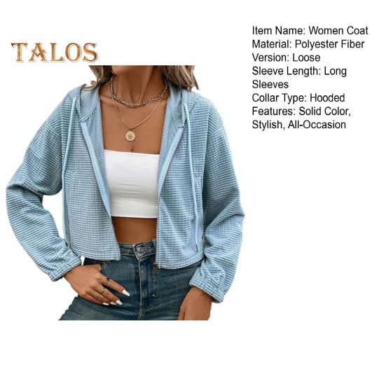 Women's Hooded Sweatshirt Long Sleeve Solid Color Jacket with Drawstring Zip Up Short Hoodie for Daily Party Office Vacation