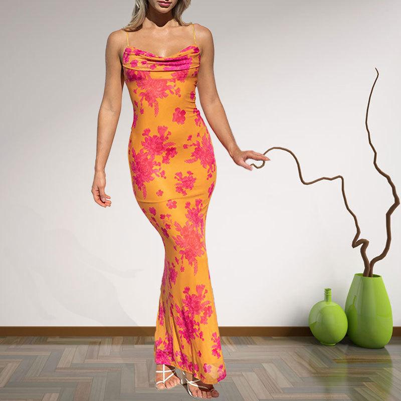 Women s clothing, new spring models in Europe, America, sexy printed strap waist and hip suspender dress S