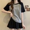 Tričko s krátkým rukávem Dámské Vintage Harajuku Šedý svetr Mikiny Tenký top s kulatým výstřihem Retro Patchworková trička