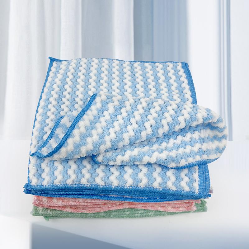 Korallfleece gestreifte Geschirrtücher Küche verdickt Wasseraufnahme verliert keine Haare Spültuch Haushaltsreinigung Scheuertuch