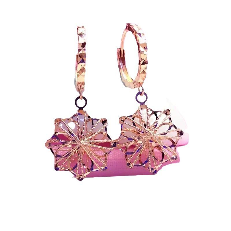 Purple Gold Hollow Flower Brushed Earrings Personalized Design Rose Gold Plated Ear Jewelry