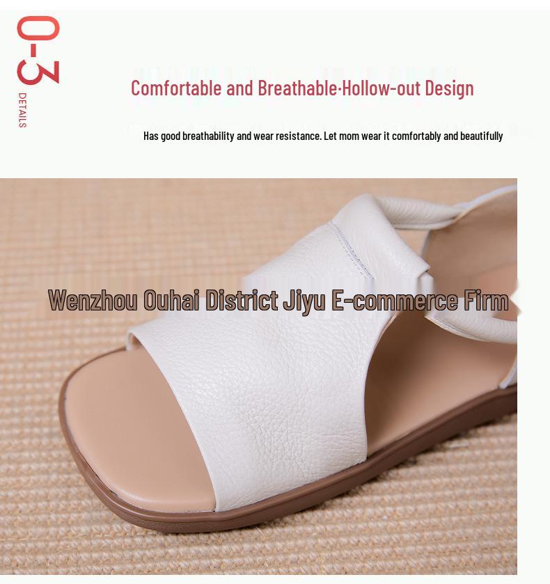 Sandale Plate de Damă Retro Handmade din Piele de Vacă - Confortabile cu Velcro și Vârf Deschis pentru Vară