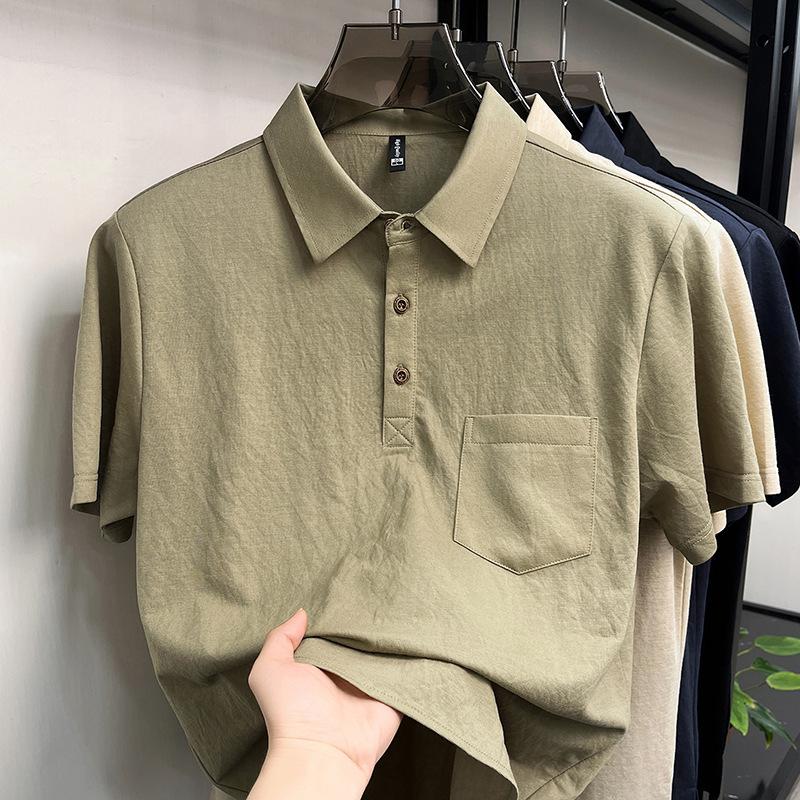 Men Casual Breathable Short Sleeve Solid Polo Shirt With Pocket