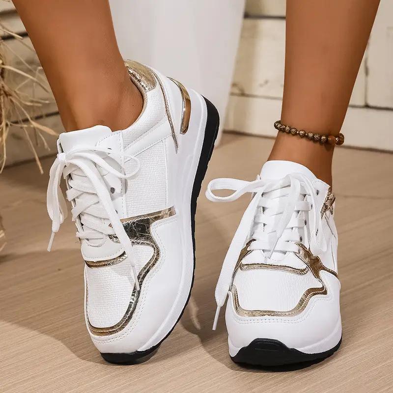 Women's Plus Size Color Block Lace-Up Shoes Thick Platform Mid-Heel New Summer Casual Trendy