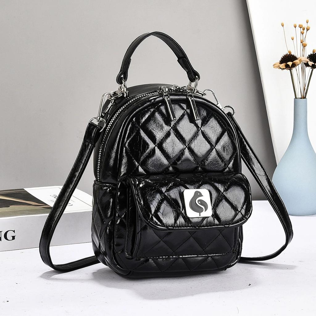 Women's Metallic Quilted Mini Backpack, 3-in-1 Convertible Crossbody Shoulder Bag, PU Leather Trendy Handbag for Daily Use