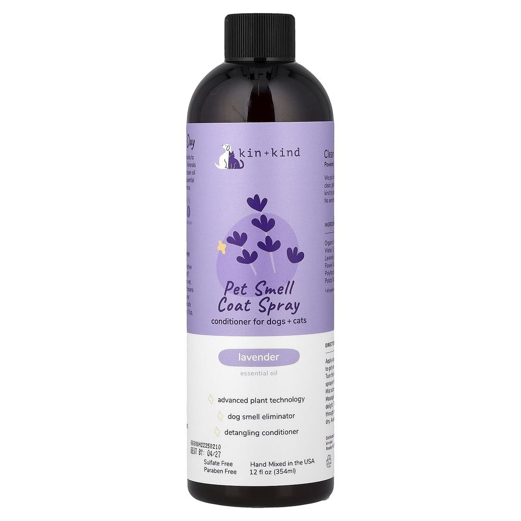 Kin+Kind Pet Smell Coat Spray Conditioner for Dogs and Cats, Lavender, 354 Ml (12 Fl Oz)
