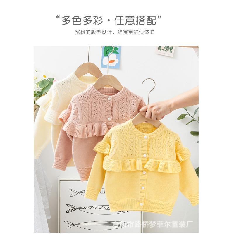 Girls Knitted Cardigan Toddler Long Sleeve Round Neck Spring Autumn