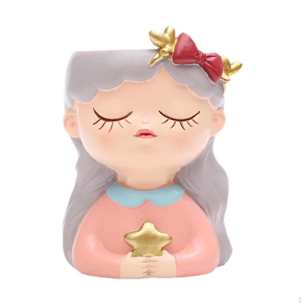 Cute Head Planter Small Flower Pot Fairy Figurine Statue Tabletop Vase Little Girl Container