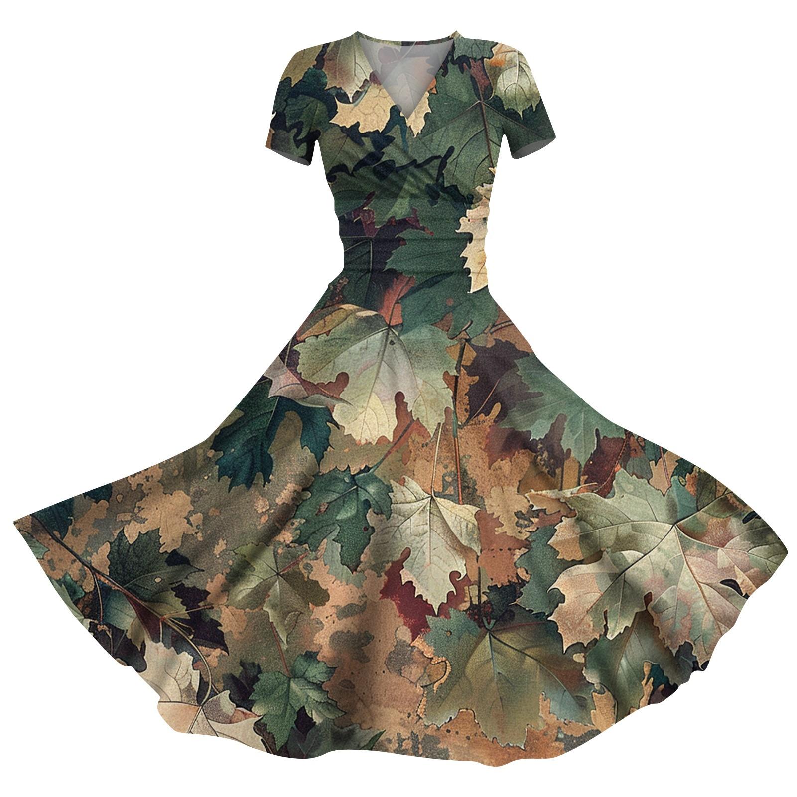 2024 Spring And Summer Women s Casual Short-Sleeved V-Neck Printed Swing Dress XXXL