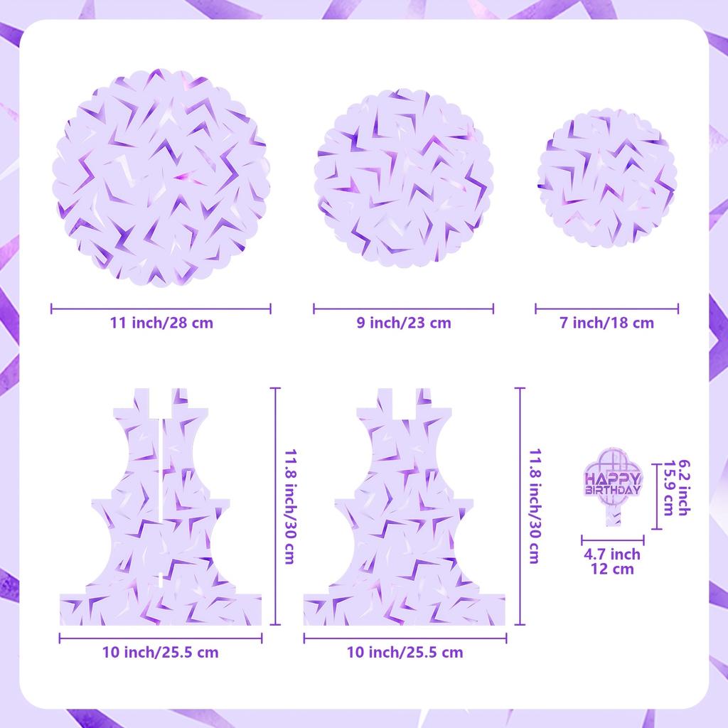 1 Set Non-food Contact 3-Tier Party Cupcake Stand Purple Lightning Design Music Themed Party Birthday Decor Festive Supplies