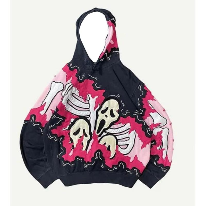 New Trendy men's Hoodie With Skeleton Style Pattern design, Novel Long Sleeved Hoodie With Pockets For Daily Wear