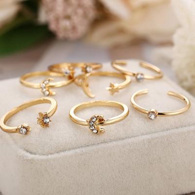 10Pcs Gold Color Vintage Ring Creative Retro Joint Ring Pearl Zircon Finger Ring