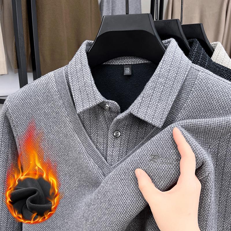 Men's Thickened Velvet Lapel Sweater for Autumn/Winter - Middle-Aged and Elderly Dad Style