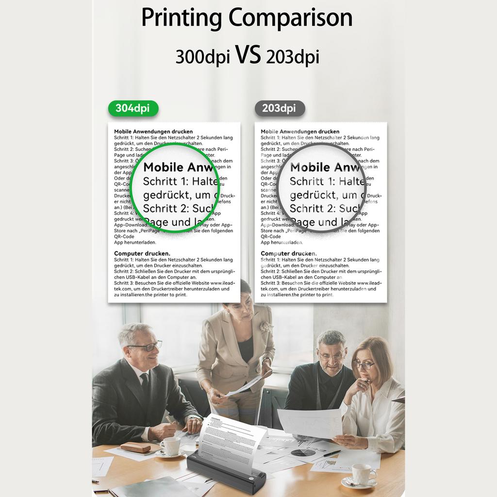 A4 Paper Printer Direct Thermal Transfer 300dpi Wireless Printer Mini Mobile Photo Printer USB BT Connection