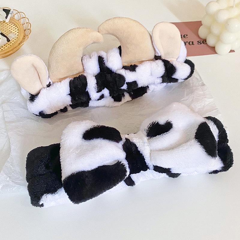 1 plyšová sada doplňků do vlasů s kravským vzorem pro podzim zimu Měkká šetrná k pokožce Make-up Domácí oblečení Péče o pleť