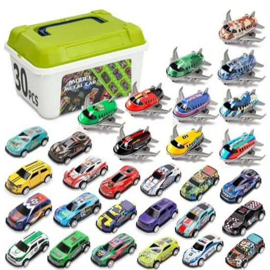 Children's Alloy Toy Car & Pull-back Airplane Set with Storage Box