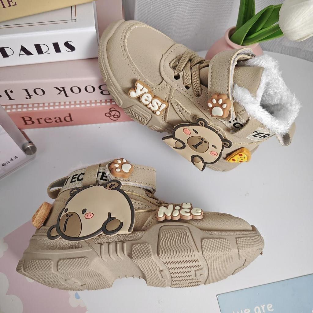Children's Kapipala Cotton Shoes, Cute Cartoon Leather Boots for Boys and Girls Autumn and Winter