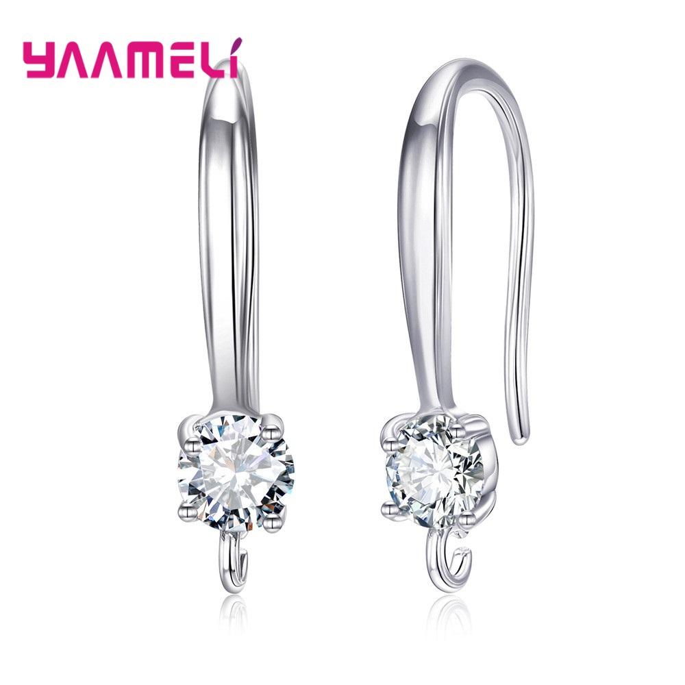 

Authentic 925 Silver S925 Hook Earrings White Pink Blue Purple Cubic Zircon Ear Jewelry Accessories Findings