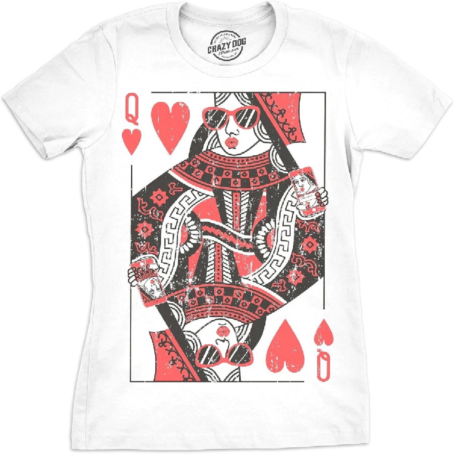 

Crazy Dog Tshirts Womens Queen of Hearts T Shirt Funny Vintage Graphic Cool Cute Tee for Ladies XXXXXL білий