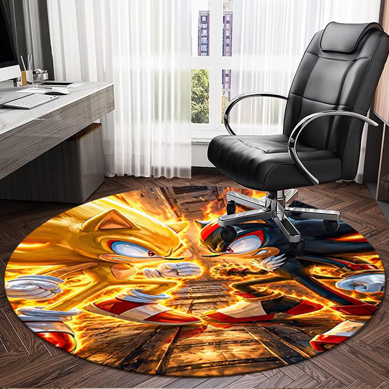 1PC Blue Hedgehog In Action Round Rug, Non-slip Chair Mat, Home Decor, Circle Carpet Perfect for Office, Bedroom, Living Room,Christmas gift