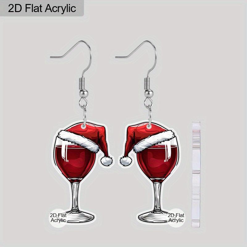 1 Pair Creative Christmas Hat Red Wine Glass Dangle Earrings for Women Trendy Acrylic Earrings Christmas Earrings Festive Earrings Holiday Gifts