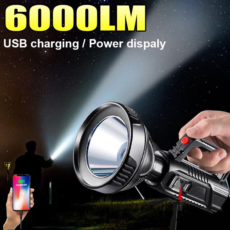 6000LM Super Powerful Led Flashlight Portable Spotlight Searchlight High Power Strong Torch Outdoor Waterproof Camping Hand Lamp