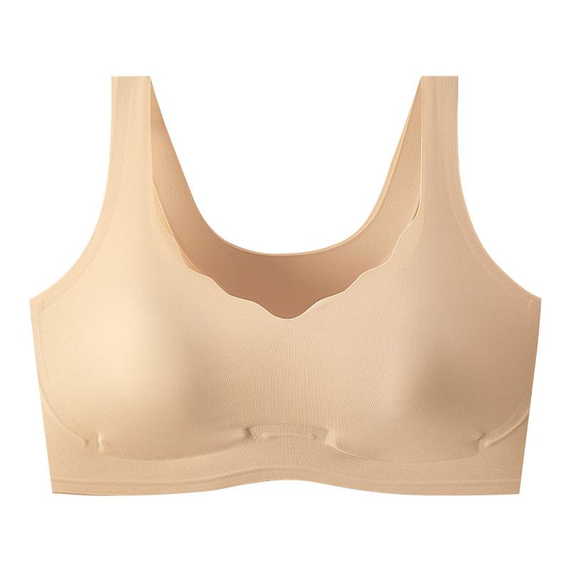 Ice Silk Rabbit Ear Underwear Women's Big Breasts Show Small Gathering Vest Type Invisible Seamless Liquid Foundation Bra Summer Thin