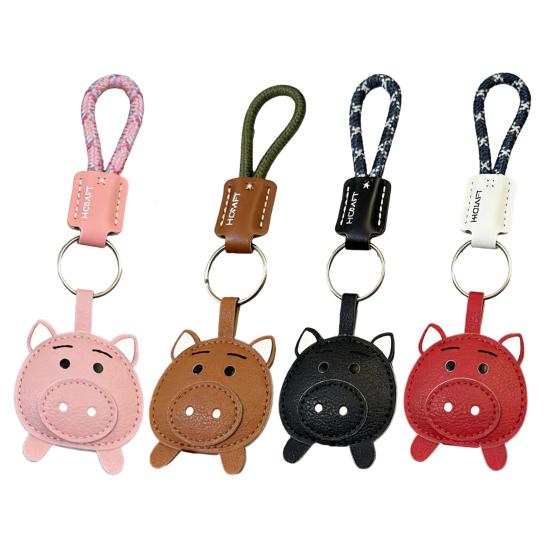 Keychain Pendant Imitation Leather 3D Piggy Shape Key Pendant with Metal Ring Anti-Slip Lanyard Bag Charm Accessory