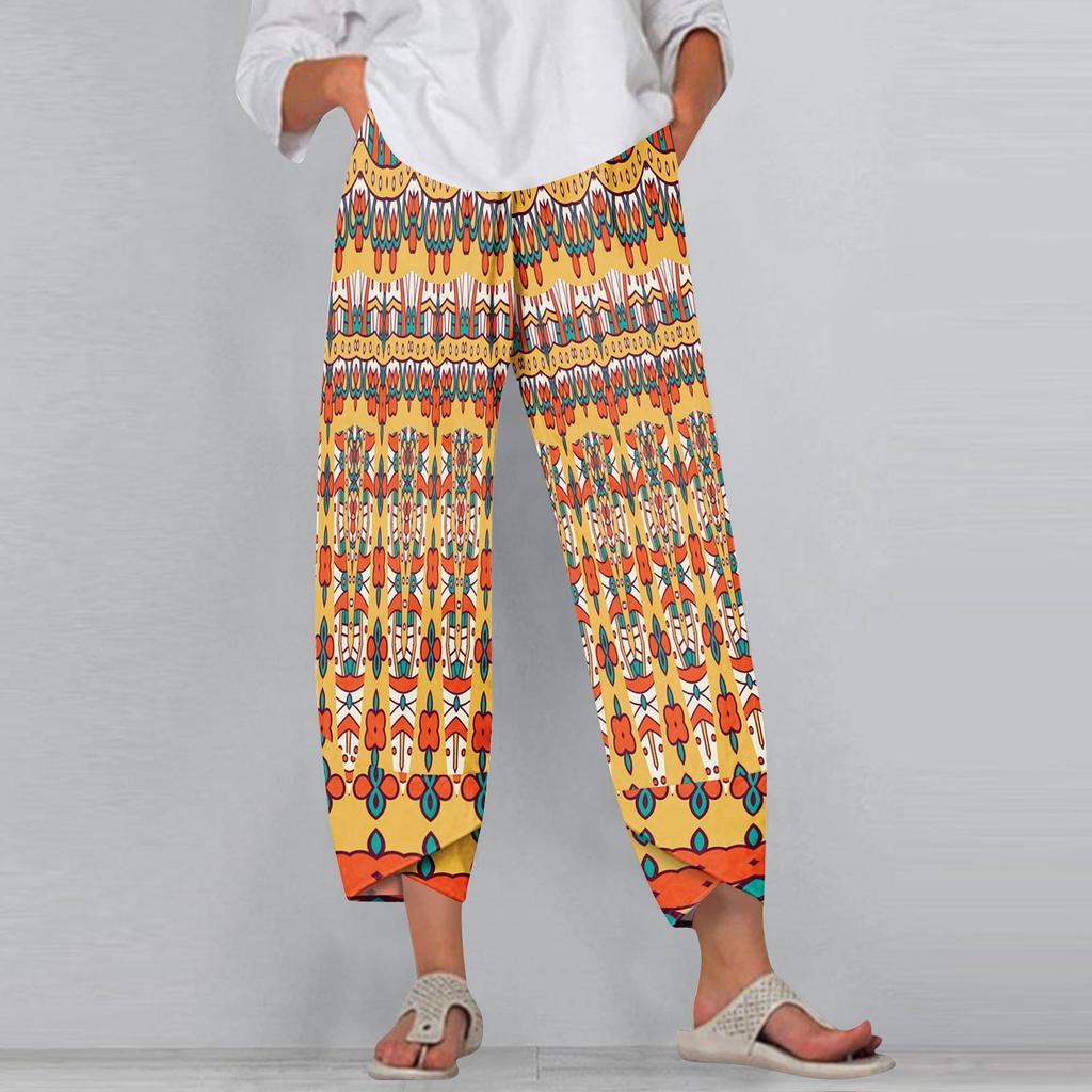 Women's Pants  With Pockets Casual Trousers Pants For Women Summer Casual Wide Leg Elastic Waist Pants With Pockets