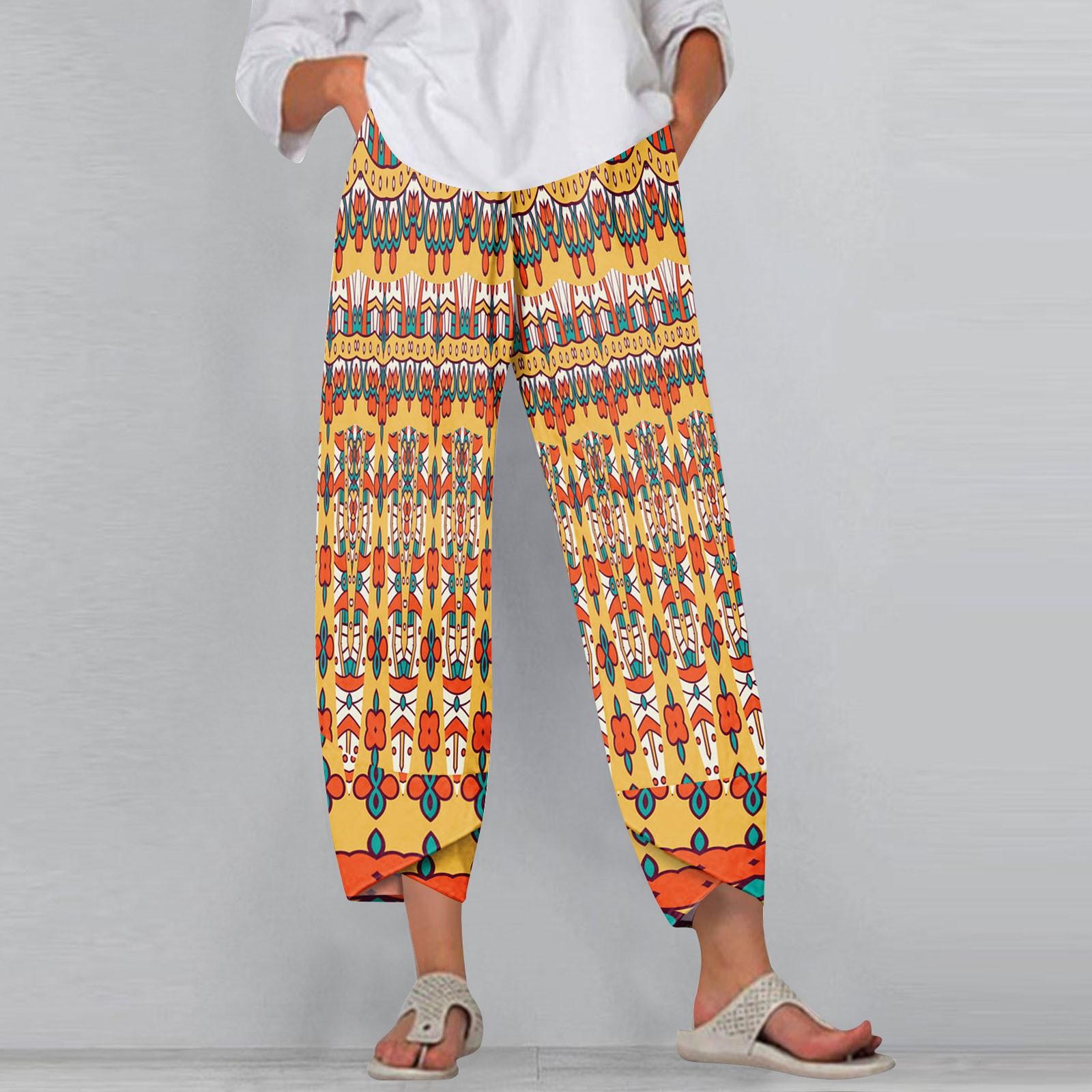 

Женские брюки с карманами Повседневные брюки Брюки для женщин Летние повседневные брюки с широкими штанинами и эластичным поясом с карманами XL шафрановый