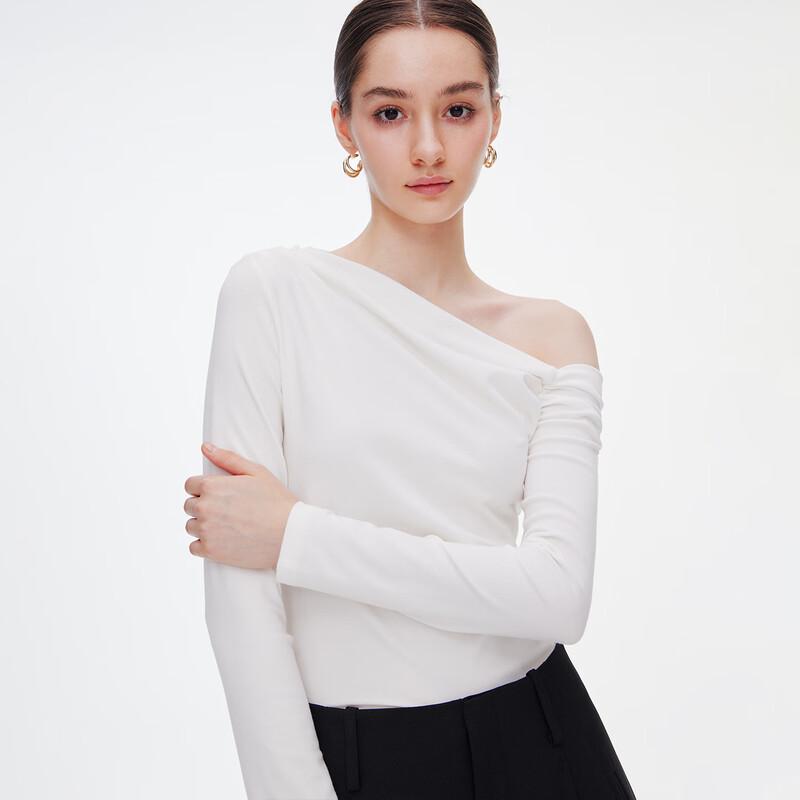 GIOVANNI VALENTINO Women's Slash Neck Long Sleeve Slim Fit T-Shirt