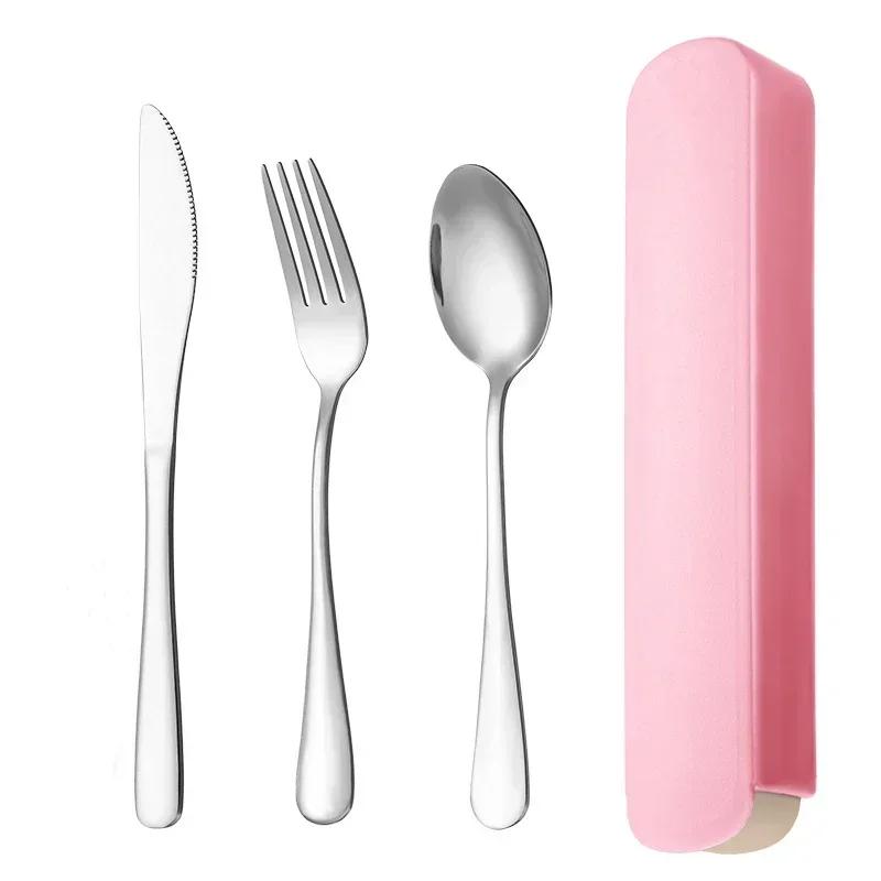 3/4pcs Portable Stainless Steel Cutlery Suit with Storage Box Chopstick Fork Spoon Knife Travel Tableware Set Camping Cutlery