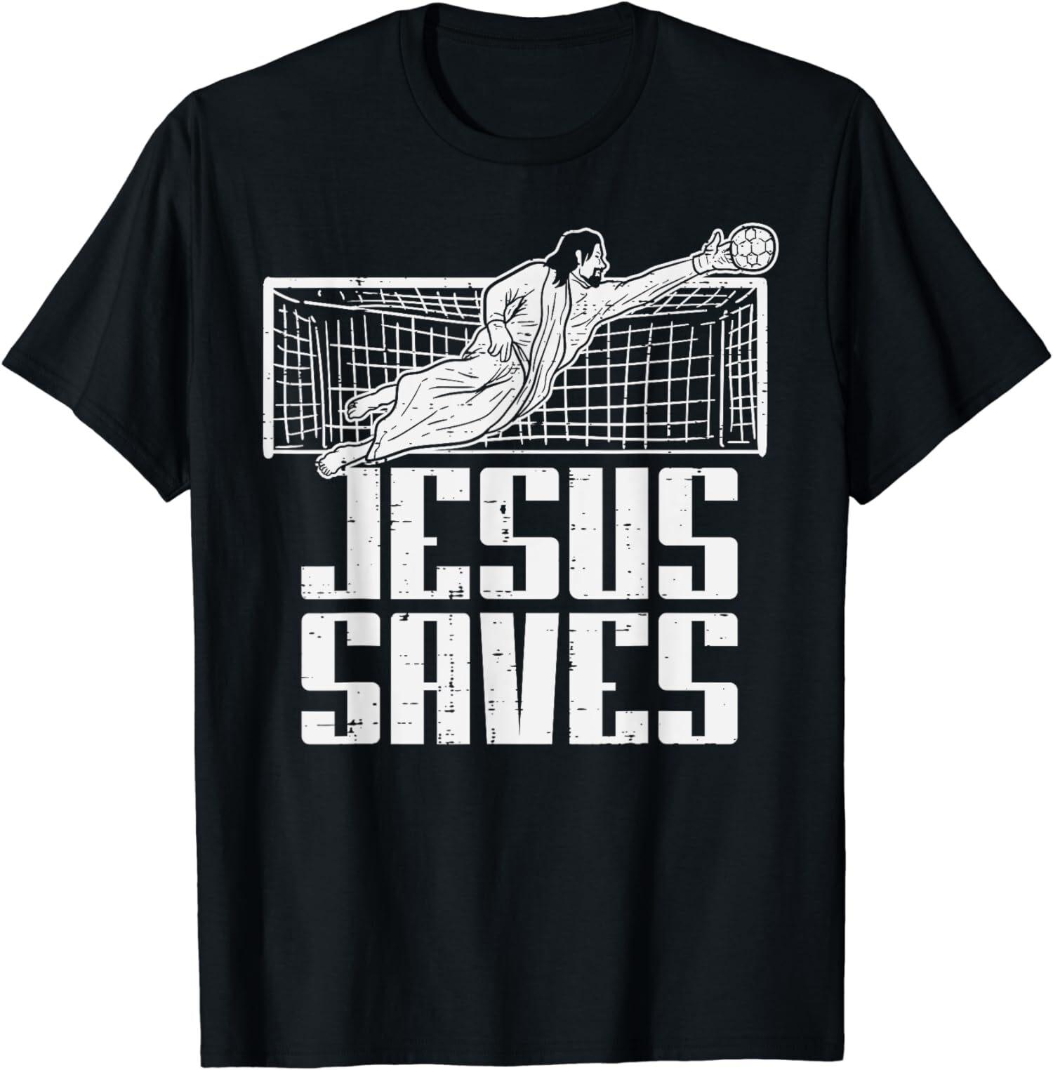 NEW LIMITED Jesus Saves Soccer Football Christian Goalie Goalkeeper T-Shirt XXL