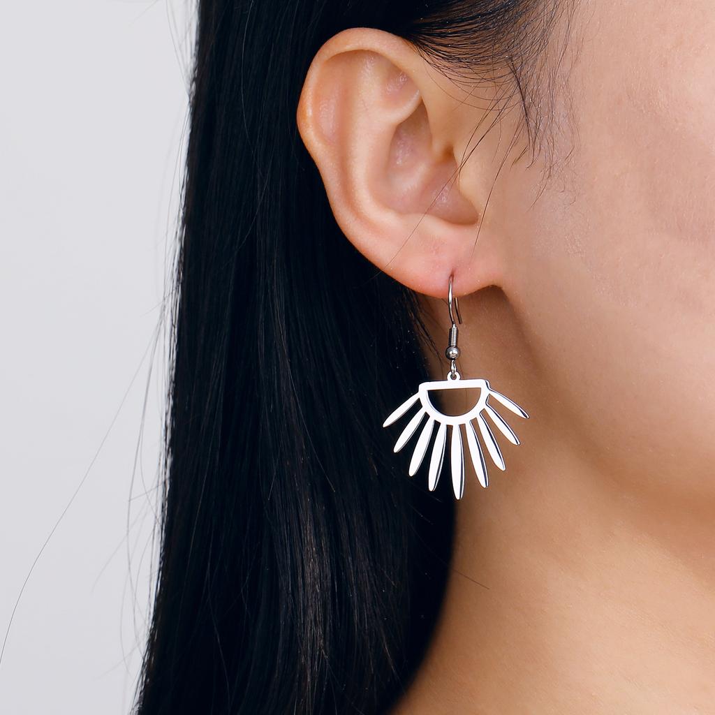 Geometric Sun Earrings Gold Color Stainless Steel Dangle Earrings Bohemian Jewelry Birthday Gift for Women Girls