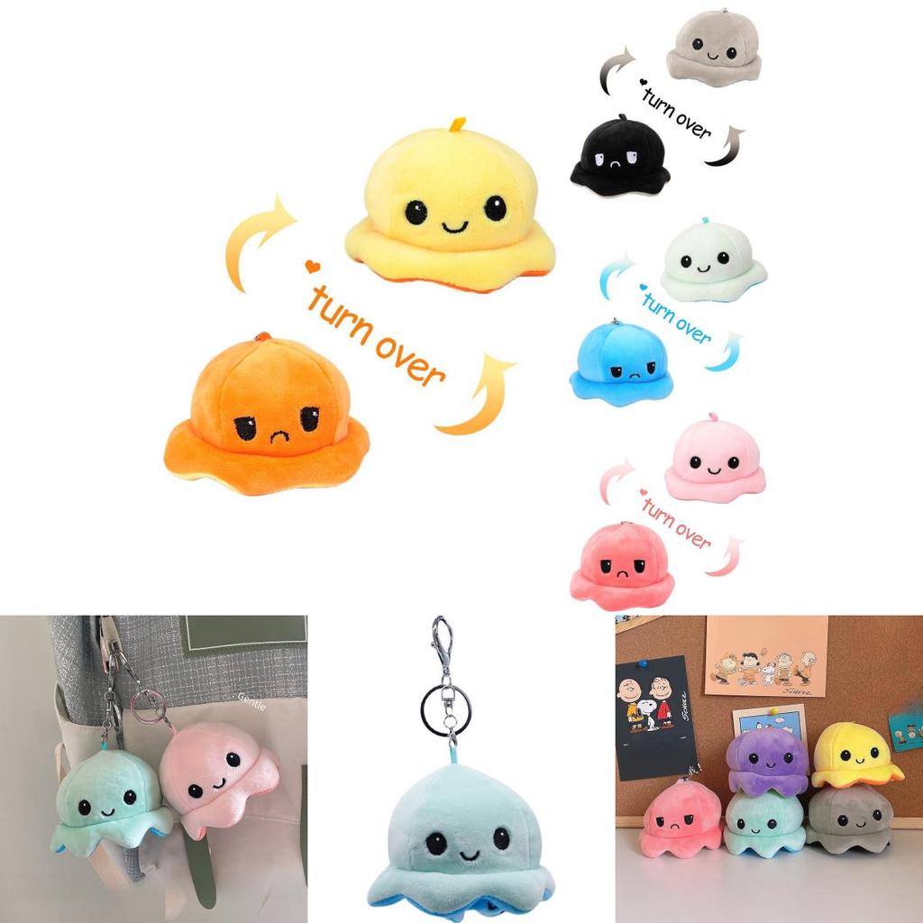 Adorables Porte-clés Peluche Pieuvre Réversible Charm Mignon pour Couple Jouet en Peluche Courte Coton PP