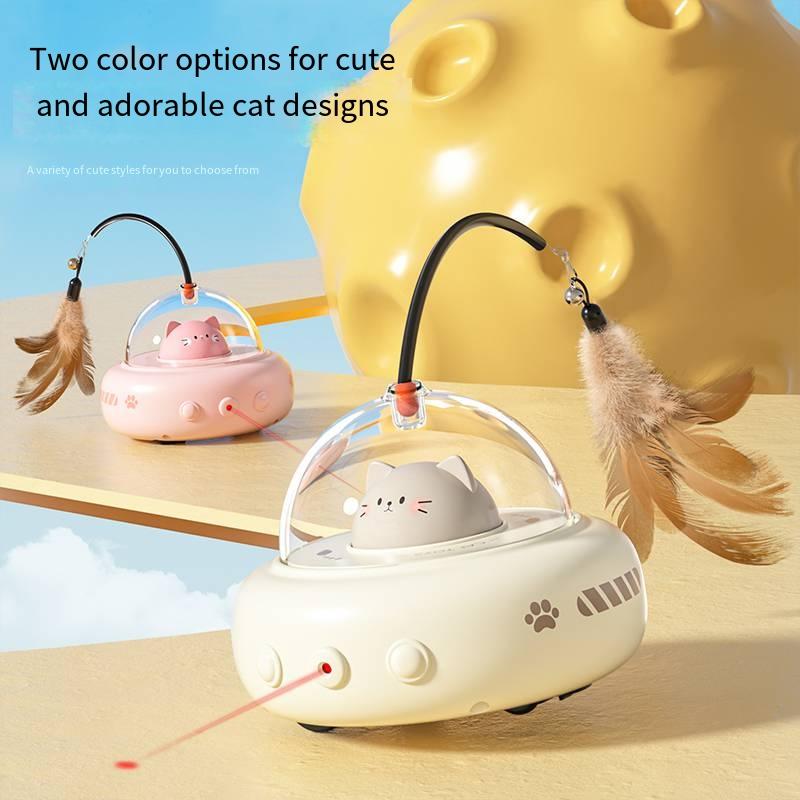 Intelligent automatic cat-ting toy for self-relaxation and entertainment. Electrically activated cat toy with cat hair. Cat feather stick.