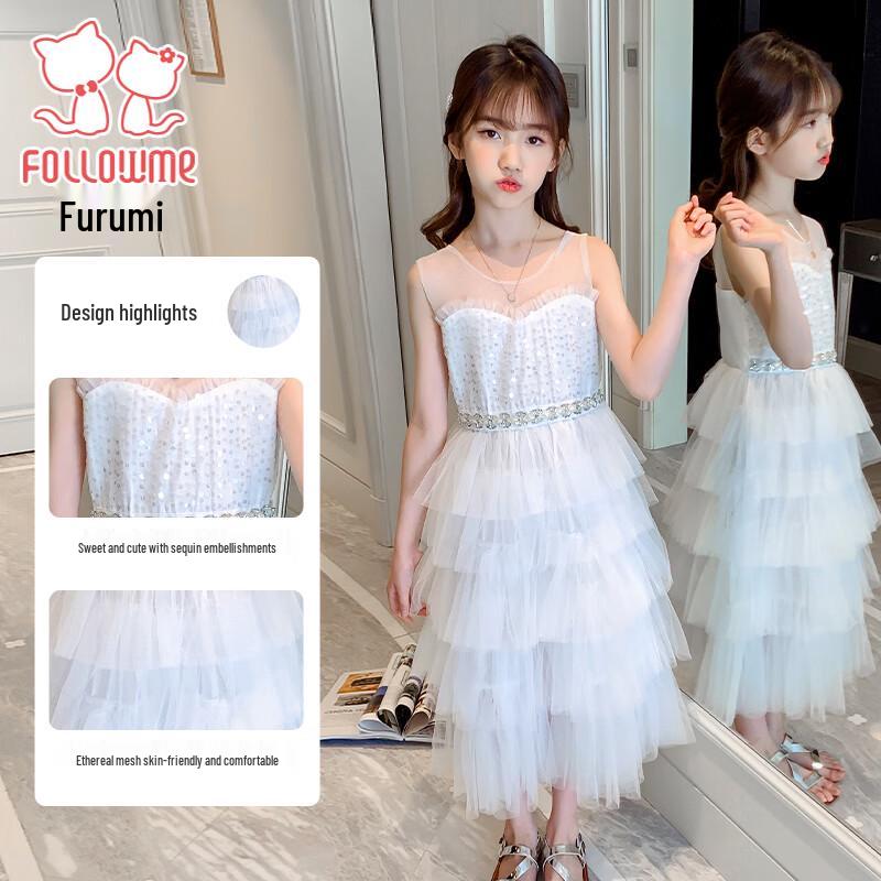 Девичье платье-принцесса из сетки без рукавов 160