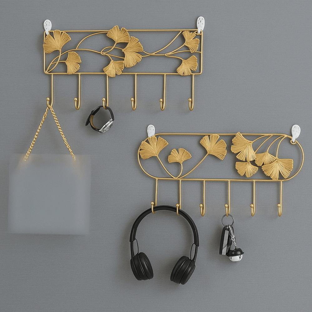 Ginkgo Leaf Key Holder Iron Art Wall Hooks Home Supplies Metal Coat Hooks  Door Back