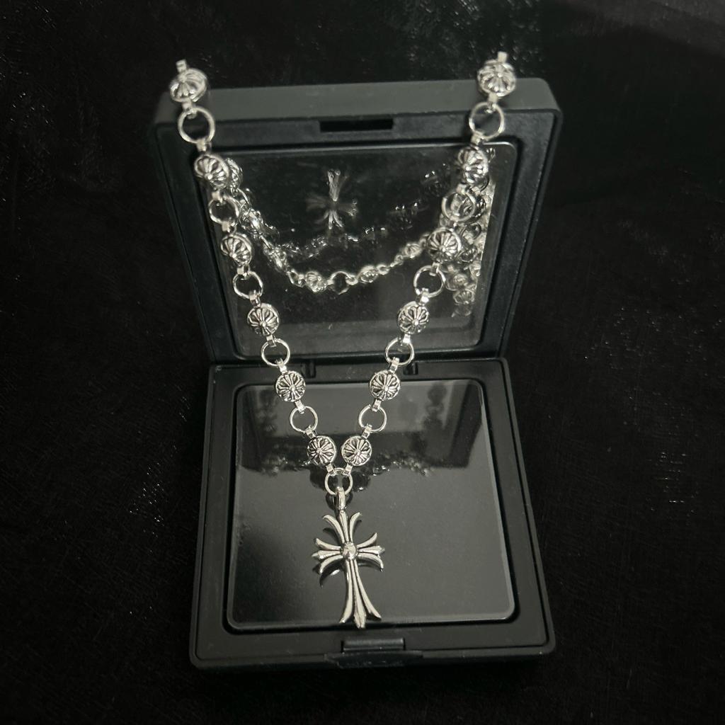 European and American retro cross necklace men's street hip-hop trendy brand cross pendant necklace handmade chain couple accessories