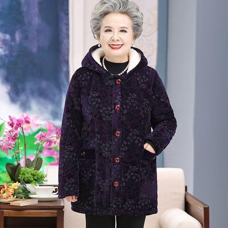 Grandma's Winter Padded Jacket, Middle-aged and Elderly Women's Plus Velvet Thick Padded Jacket, Padded Jacket for The Elderly